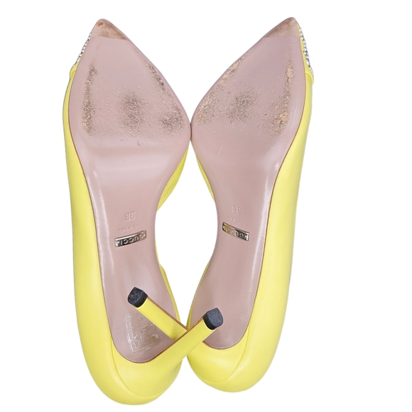 GUCCI Studded Captoe D'Orsay Pumps In Soft Yellow Leather - Picture 10 of 12